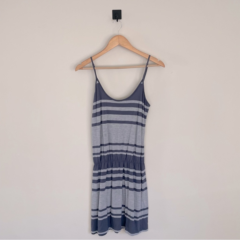 James Perse Scoop Neck Striped Grey & Black Cotton Spaghetti Strap Midi Dress